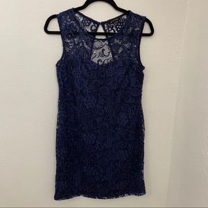 As U Wish No-Sleeve Navy Blue Lace Dress